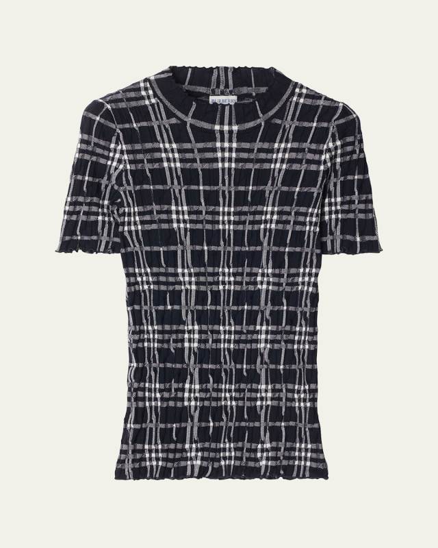 Check Short-Sleeve Crinkle Top